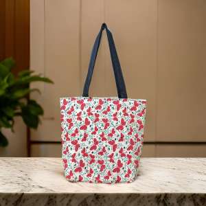 Cream Red Butterfly Print Tote Bag-shgeshop
