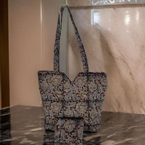 Black And Orange Design Tote Bag With Pocket-shgeshop