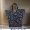 blue Kalamkari Floral Print Tote Bag-shgeshop
