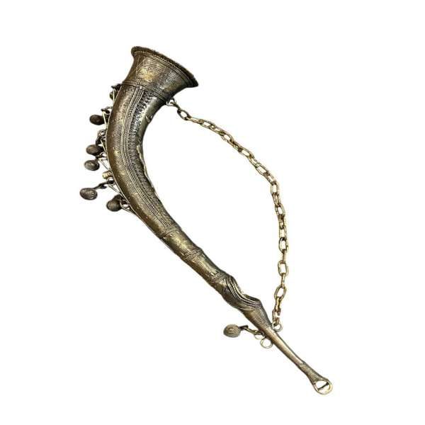 Vintage Handcrafted brass metal Shofar with Chain and Bells - shgeshop