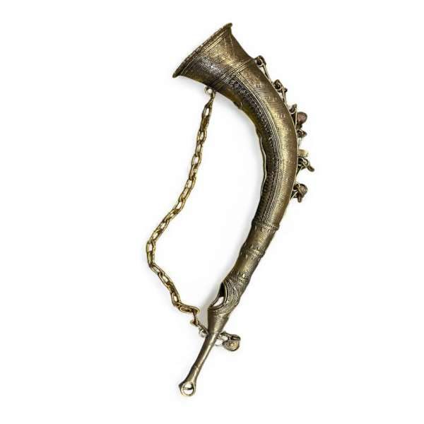 Vintage Handcrafted brass metal Shofar with Chain and Bells - shgeshop