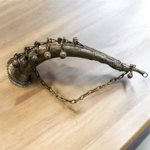 Vintage Handcrafted brass metal Shofar with Chain and Bells - shgeshop