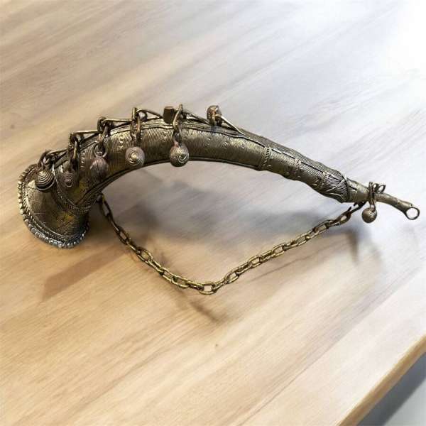 Vintage Handcrafted brass metal Shofar with Chain and Bells - shgeshop