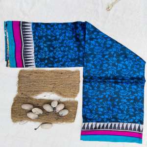 Pure Kosa Hand Printed Saree (Black and Blue) - shgeshop